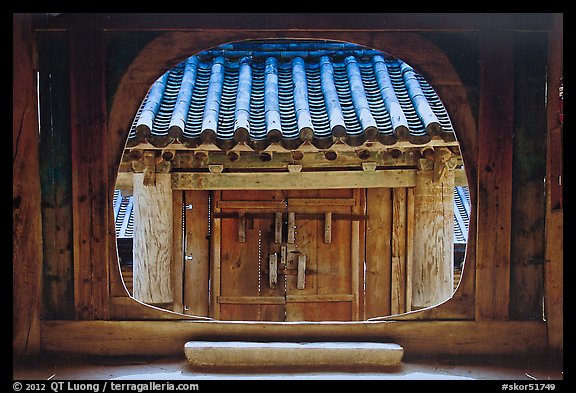 Beopbojeon seen from inside Sudarajang, Janggyeong Panjeon, Haeinsa Temple. South Korea