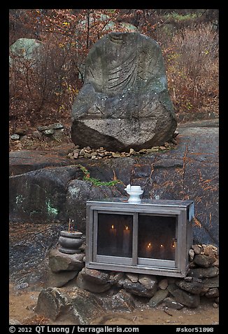 Shrine and carved rock, Namsan Mountain. Gyeongju, South Korea