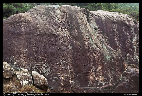 Yukjonbul carved on rock surface, Mt Namsan. Gyeongju, South Korea