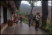 Hikers at Sangseonam hermitage, Samneung Valley, Mt Namsan. Gyeongju, South Korea