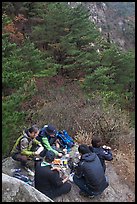 Hikers picniking, Namsan Mountain. Gyeongju, South Korea (color)