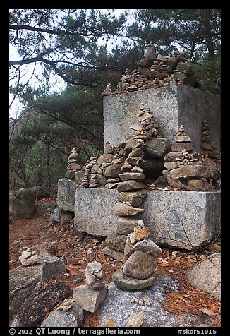 Cairns and monument, Namsan Mountain. Gyeongju, South Korea (color)