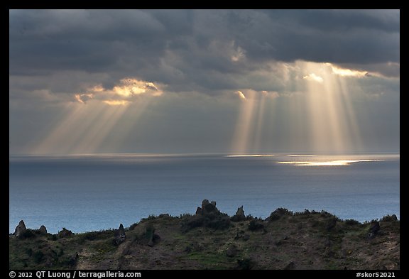 Gods rays and Ilchulbong rim. Jeju Island, South Korea