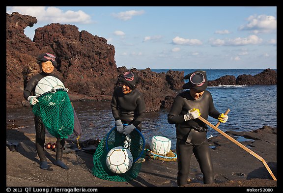 Haeneyo women with fishing gear. Jeju Island, South Korea (color)