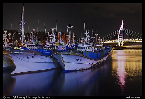 Fishing boats at night, Seogwipo. Jeju Island, South Korea (color)