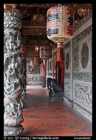 Paper lamps and rich carvings, Khoo Kongsi. George Town, Penang, Malaysia (color)