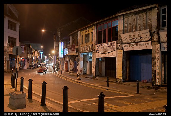 Chinatown street at night. George Town, Penang, Malaysia (color)