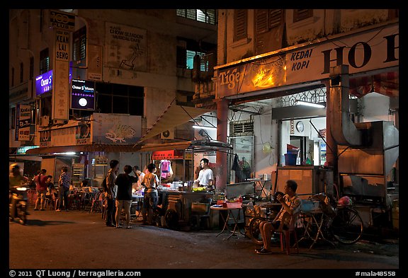 Street food stalls at night. George Town, Penang, Malaysia