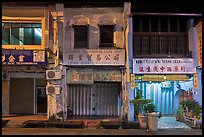 Storehouses at night. George Town, Penang, Malaysia