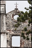 Wall and weatherwane on ruined St Paul Church. Malacca City, Malaysia (color)