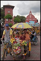 Bicycle Rickshaws ride, Town Square. Malacca City, Malaysia (color)