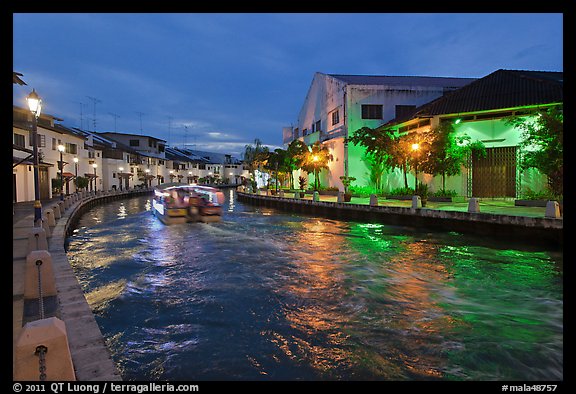 Melaka river with boat. Malacca City, Malaysia