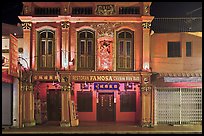 Restaurant facade at night. Malacca City, Malaysia