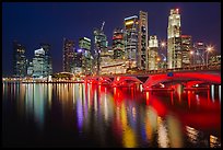 Bridge and Singapore skyline at night. Singapore ( color)