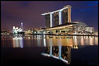 Marina Bay Sands resort and bay reflection at night. Singapore (color)
