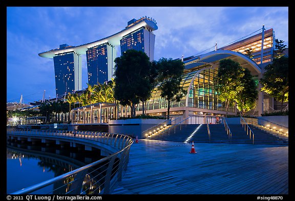 Marina Bay Sands shoppes and hotel, twilight. Singapore (color)