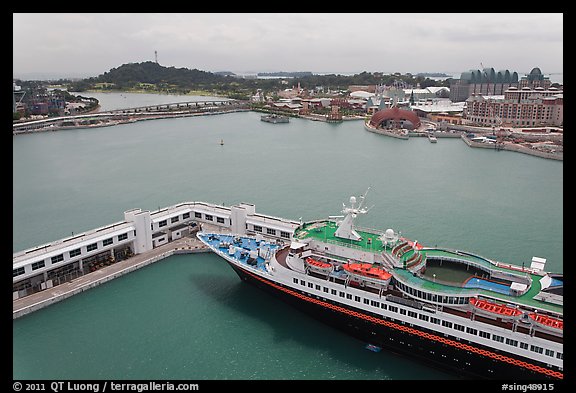 Cruise ship and Sentosa Island. Singapore (color)