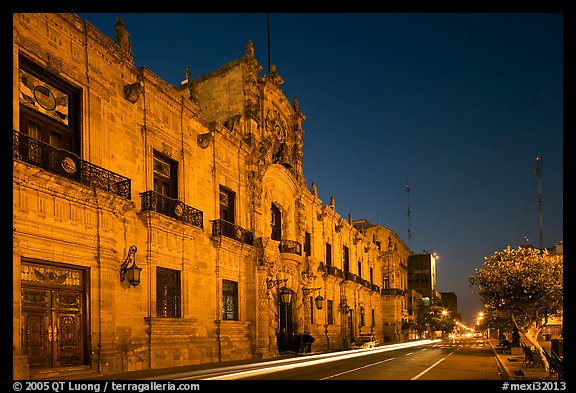 Palacio del Gobernio (Government Palace) by night. Guadalajara, Jalisco, Mexico (color)