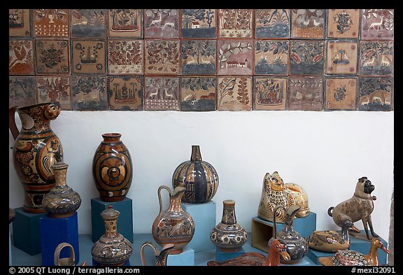 Ceramic pieces and tiles, museo regional de la ceramica de Jalisco, Tlaquepaque. Jalisco, Mexico (color)