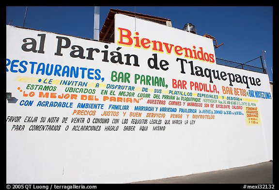 Wall with welcome sign, Tlaquepaque. Jalisco, Mexico (color)