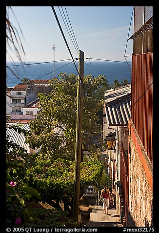 Steep stairway street, Puerto Vallarta, Jalisco. Jalisco, Mexico (color)