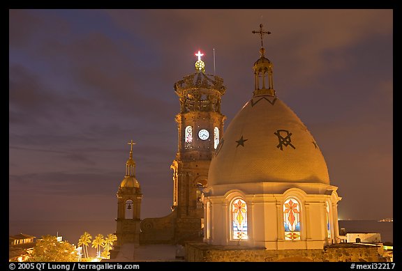 Cathedral at night, Puerto Vallarta, Jalisco. Jalisco, Mexico