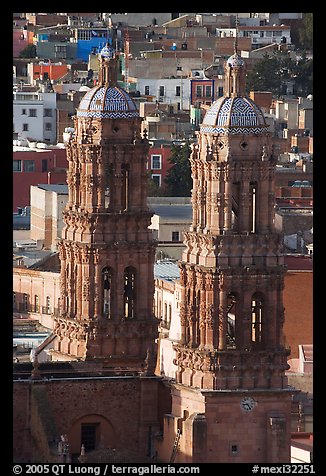 Twin towers of the Cathedral in Churrigueresque style. Zacatecas, Mexico