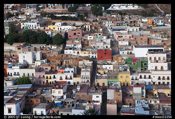 Colorful houses downtown seen from above. Zacatecas, Mexico