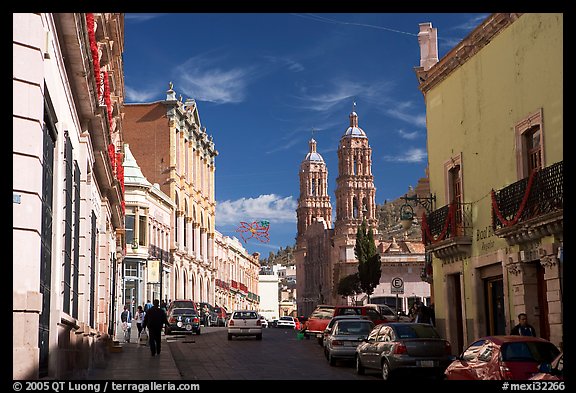 Hidalgo avenue and Cathdedral, morning. Zacatecas, Mexico