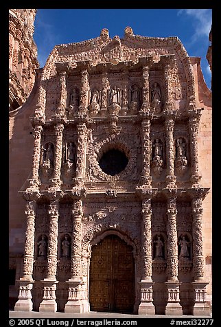 Churrigueresque carvings on the facade of the Cathdedral. Zacatecas, Mexico