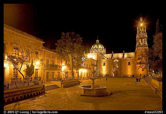 Square of Arms at night. Zacatecas, Mexico