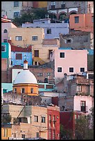 Houses painted with bright colors on a steep hillside. Guanajuato, Mexico