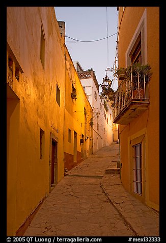 Steep callejone at dusk. Guanajuato, Mexico