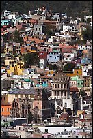 City center from above  with dome of Templo de la Compania de Jesus. Guanajuato, Mexico (color)