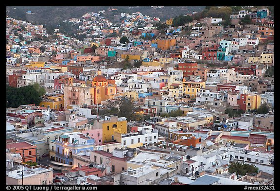 Historic town seen from above at dawn. Guanajuato, Mexico