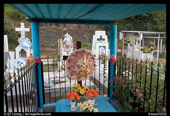 Covered tomb in a cemetery. Mexico (color)