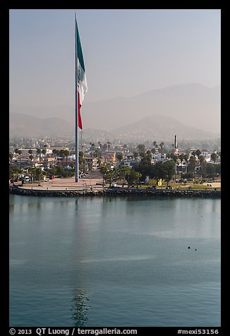 Largest Mexican flag sagging in early morning, Ensenada. Baja California, Mexico (color)