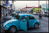 Street and Wolswagen bug, Ensenada. Baja California, Mexico (color)