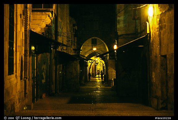 Old street and arches by night. Jerusalem, Israel (color)