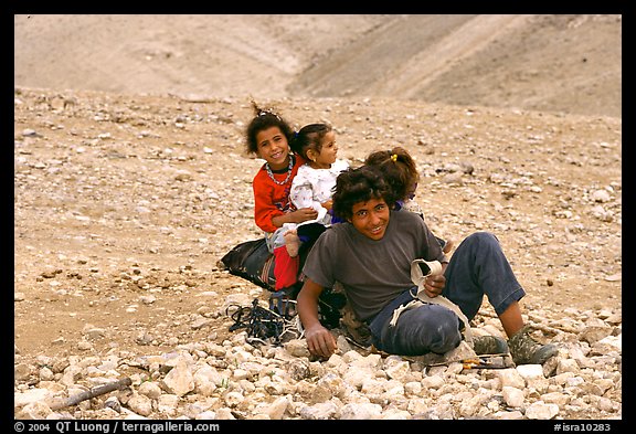 Bedouin children playing, Judean Desert. West Bank, Occupied Territories (Israel)