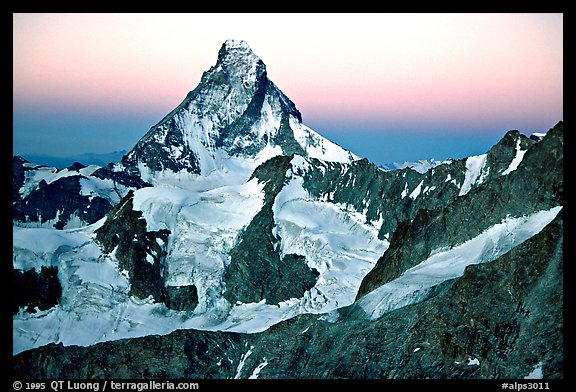 Matterhorn and glaciers at sunrise, Switzerland.  (color)
