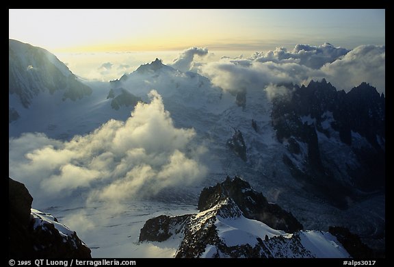 View of the upper Vallee Blanche Basin with Aiguille du Midi. Alps, France