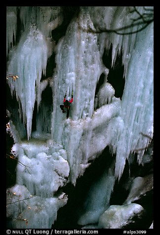 Tuan soloes at Pont de la Serre falls. Alps, France (color)