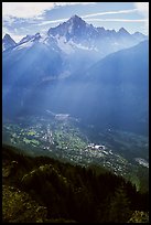 Mont Blanc range and Chamonix Valley, Alps, France.