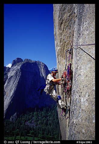 Valerio Folco getting ready to lead a pitch. El Capitan, Yosemite, California (color)