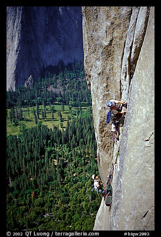 Valerio Folco leaving  the belay. El Capitan, Yosemite, California
