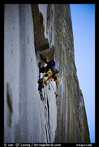 Climbing Zodiac in the shade. El Capitan, Yosemite, California (color)