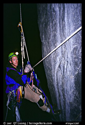 Climbing Zodiac at night. El Capitan, Yosemite, California (color)