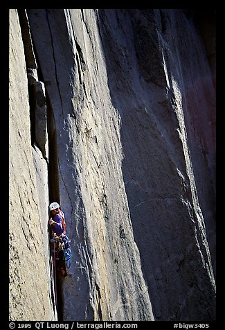 Like many, the pitch above Dolt Towe is crack climbing. El Capitan, Yosemite, California