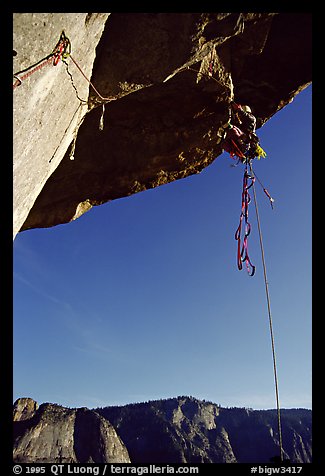 Climbing up the roof pitch. El Capitan, Yosemite, California